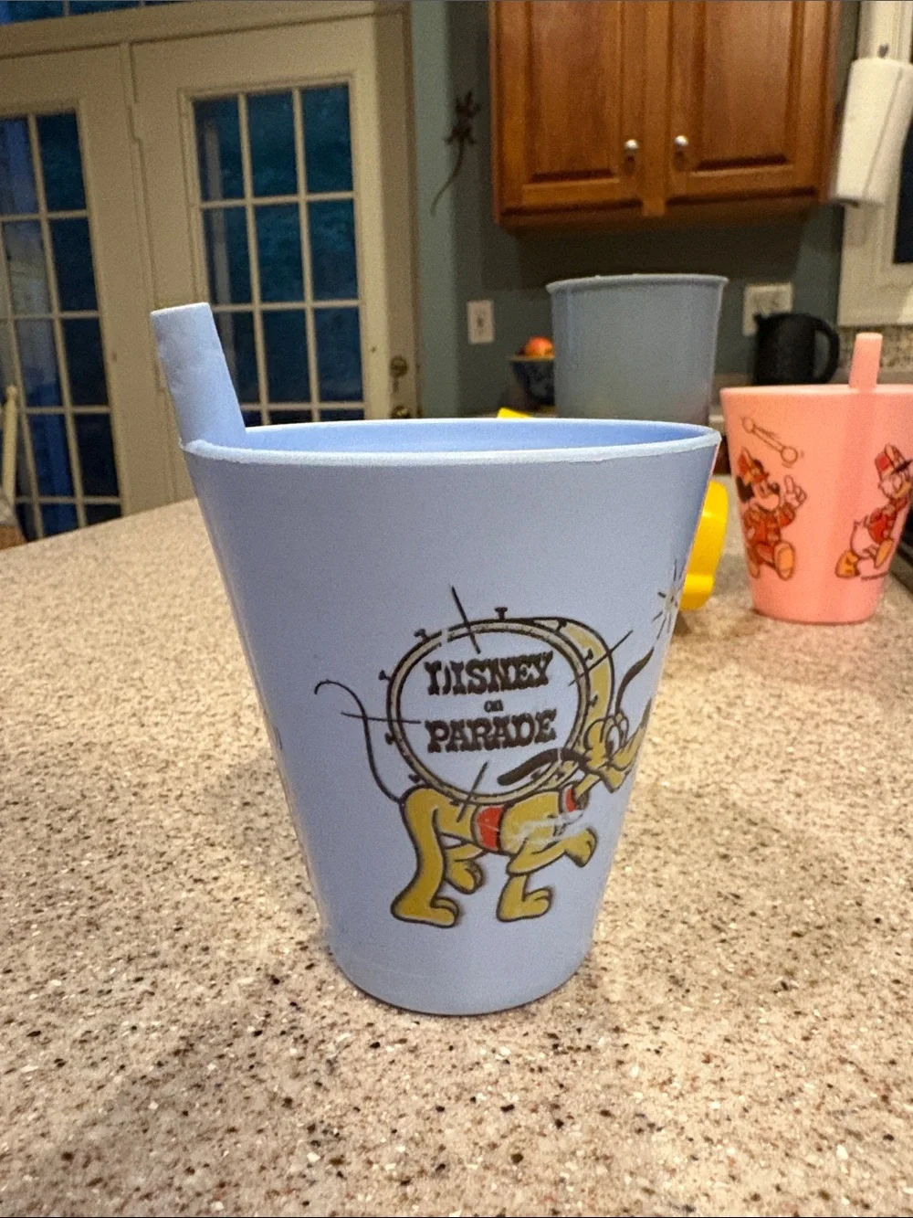 Vintage 1970s Disney Parade Plastic Cups - Blue & Pink w design